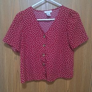 Urban Romantics Red/White Polka Dot Cropped Button Up Blouse SM